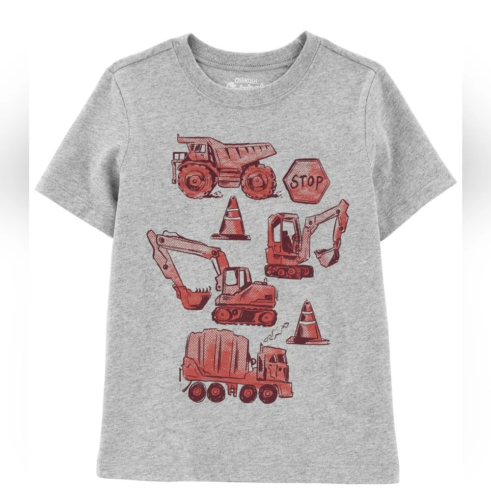 NWT Oshkosh B'gosh Gray T-Shirt with Red Construction Print